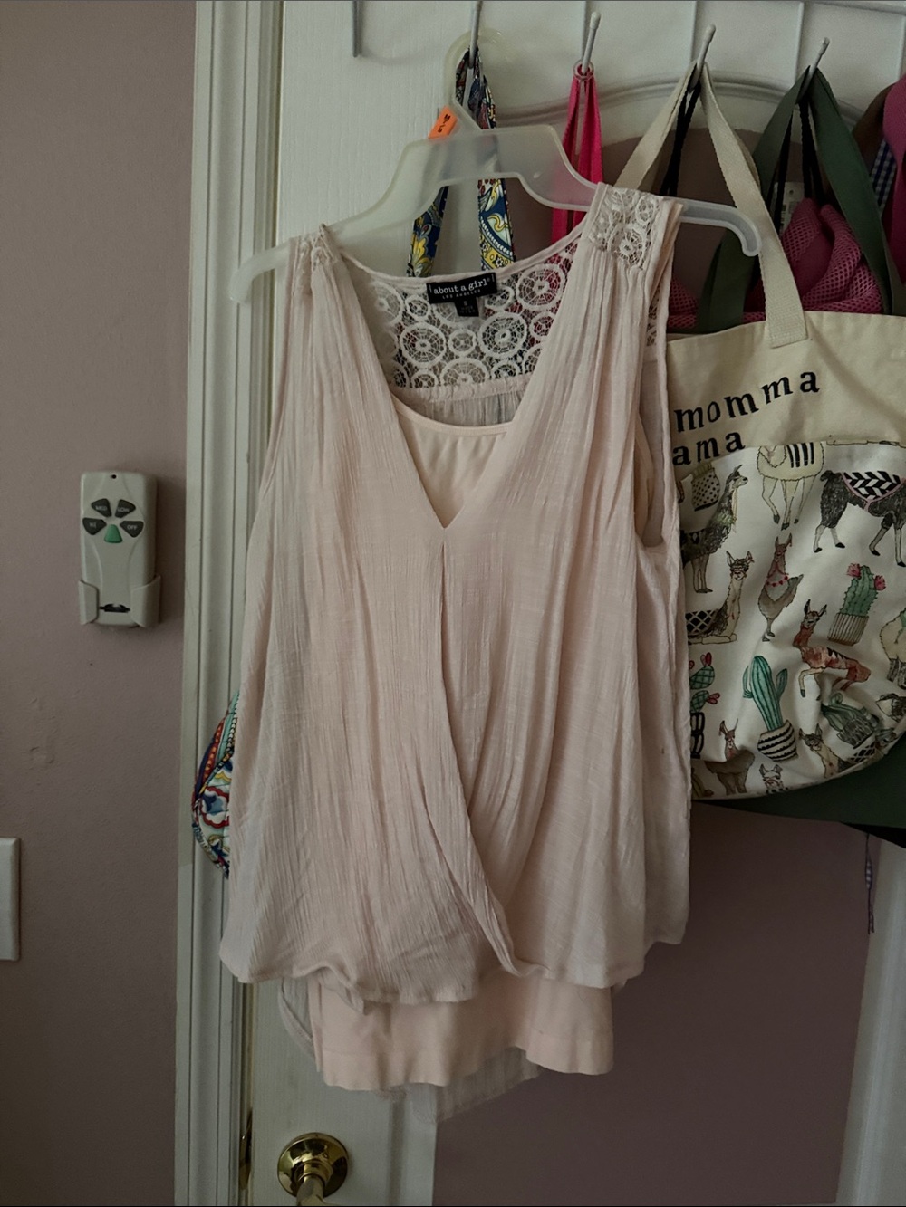 About A Girl Blush Pink Lace-Back Draped Sleeveless Top